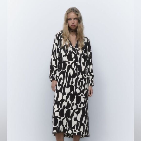 Zara Printed Midi Viscose Dress New - Picture 7 of 8